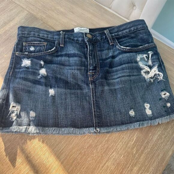 Current/Elliott Women's Size 31 Blue Distressed Mini Skirt Frayed Hem - Picture 2 of 10